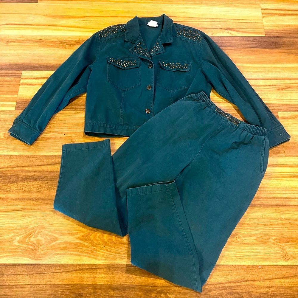 Saint Germain Paris Denim Studded Outfit Jacket L Pants M 80’s Vintage
